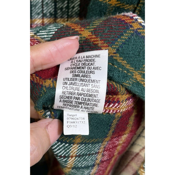Merona Flannel Shirt Shacket Elbow Patches Red Plaid Western Holiday Size Large - Picture 11 of 11